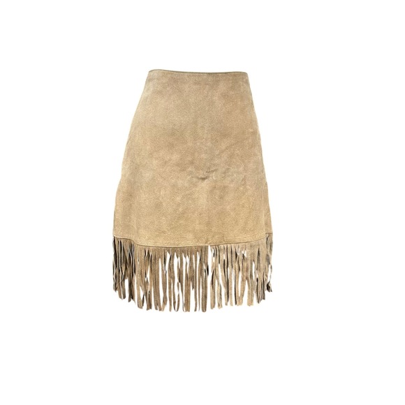 Passport Dresses & Skirts - Passport Womens Tan Brown Genuine Suede Leather Fringe Mini Skirt Size 11